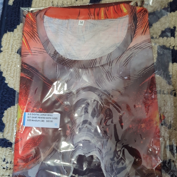 BIKER SKULL SKELETON 3-D FLAMES FIRE GOTHIC PUNK ROCK T-SHIRT SIZE MEDIUM (38) - Picture 6 of 7